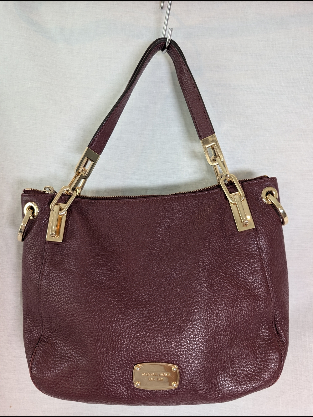 Michael Kors Wine Pebbled Leather Shoulder Bag with Gold Hardware
